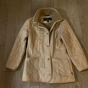 Size 4 us, Barbour quilted coat in tannish brown, fleece lined